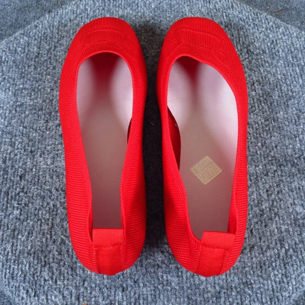 Fashion Knit Women Ballet‎ Flat 41 Casual Comfort Slip On Red Square Toe Mesh